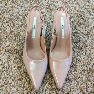 Brand New Zara Slingback patent leather nude pink